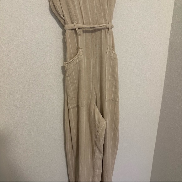 American Eagle Striped Wide Leg Jumpsuit Linen Blend Cream White Size S Women’s - Picture 3 of 12